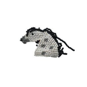 White Gray Black Glass Seed Beaded Horse Head Brooch Pin Vintage